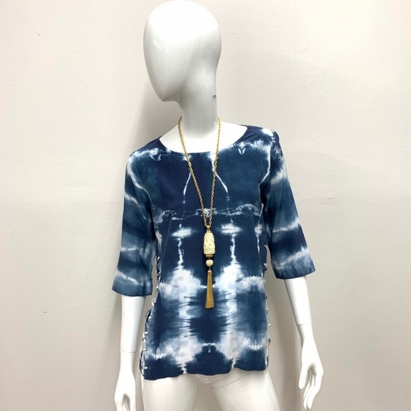 Gypsy 05 || Blue/White Silk Tie Dye SideTie Blouse - Picture 2 of 6